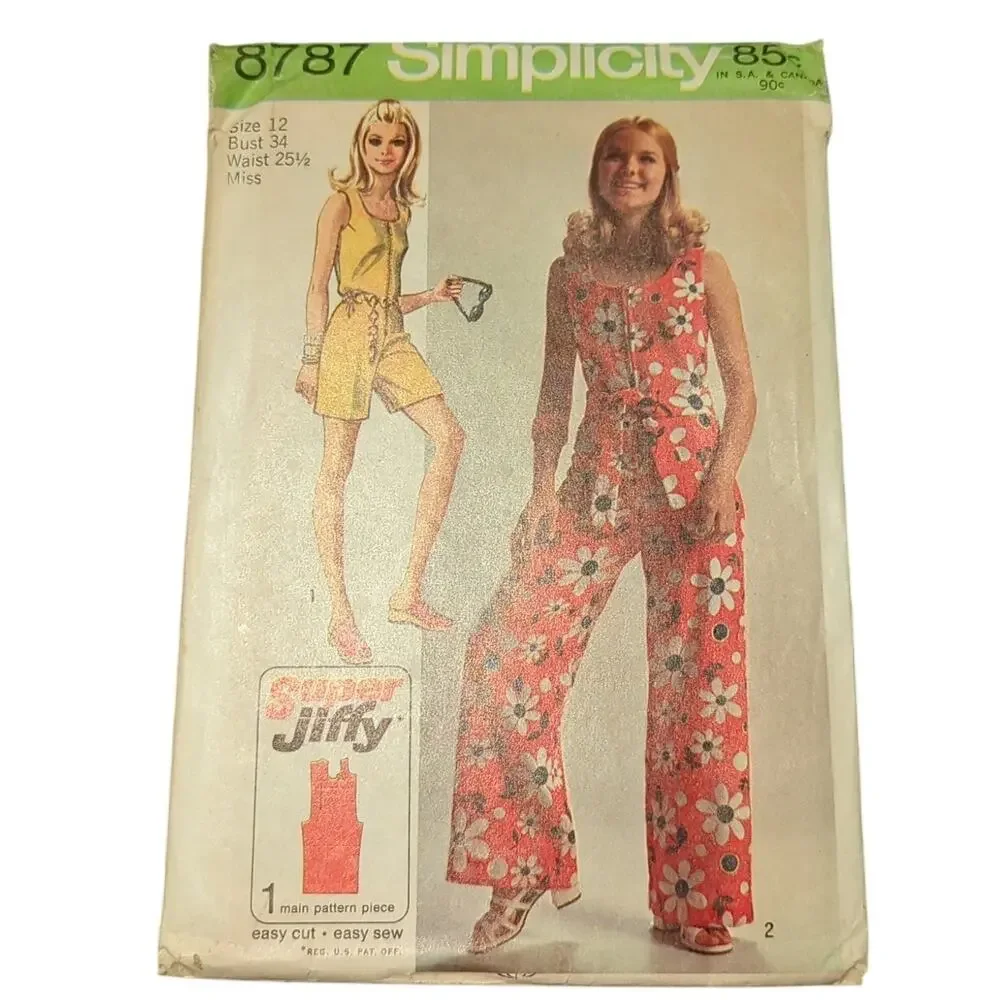 Simplicity 8787 Vintag Sewing Pattern Miss 12 Bust 34 Waist 25.5 Jumpsuit Romper